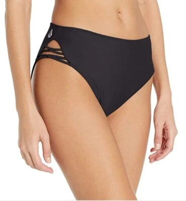 Parte inferior de traje de baño retro Volcom Simply Solid para mujer, negro, M Foto 1 de 2