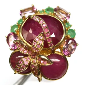 925 Plata Rojo Rubí, Perla, Topacio, Esmeralda Y Zafiro Joyería Anillo Talla 9.5 - Imagen 1 de 4