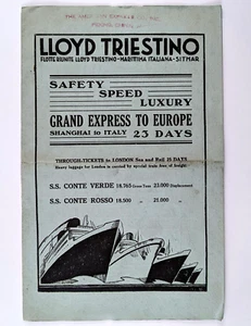Folleto de lista de navegación Lloyd Triestino Grand Express 1933 de Shanghai China - Imagen 1 de 7