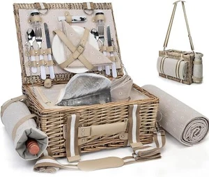 19 Stück Picknickkorb für 2 mit Isoliereinlage und wasserdichter Decke Weinbeutel - Bild 1 von 6