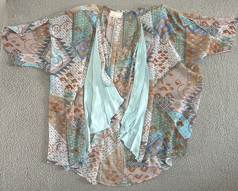 Vintage Spencer Alexis Open Front Kimono Jacket Sz 10 Mixed Media Pastels Flowy - Image 1 of 4