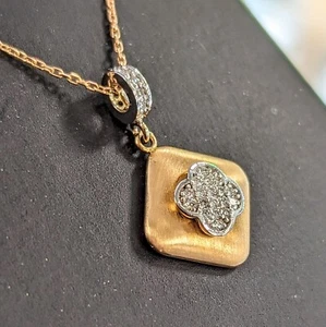 14K Rotgold Kleeblatt Halskette 18" Gliederkette & Diamant Anhänger 0,21 TCW - Bild 1 von 11