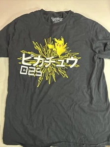 Pokemon Pikachu Black Lightning Bolt Kanji Video Game Graphic Tee T Shirt M - Picture 1 of 3