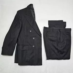 Vtg Towncraft Suit Mens Sz 44 R Pants 36x28 Double Breasted Peak Lapel Flannel - Picture 1 of 24