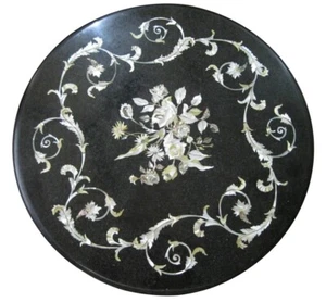 18" Inlaid Green Marble Coffee Table Top Semi Precious Stone Decorative Art Work - Picture 1 of 1