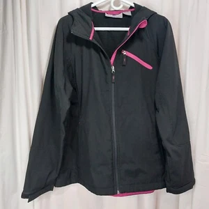 FREE TECH Hooded Jacket Womens Sz 1X Black Pink Full Zip Pockets - Picture 1 of 7