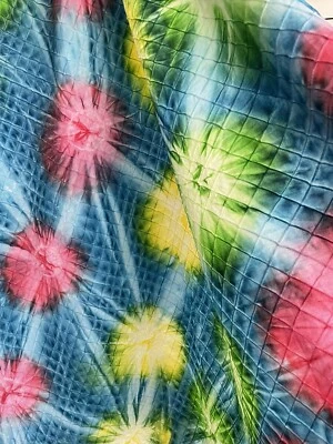 Cotton Tie-Dye Print Fabric with Diamond Pintuck Stitching RBGY 1.5 Yards x 45" - Image 1 of 4