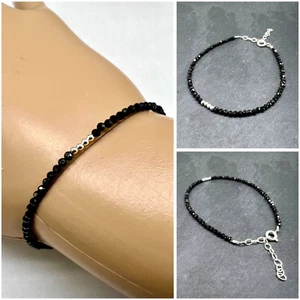 Armband Onyx schwarz Perlen 1mm Silber Perlen 1mm Silber 925 verstellbar 21 cm - Bild 1 von 4