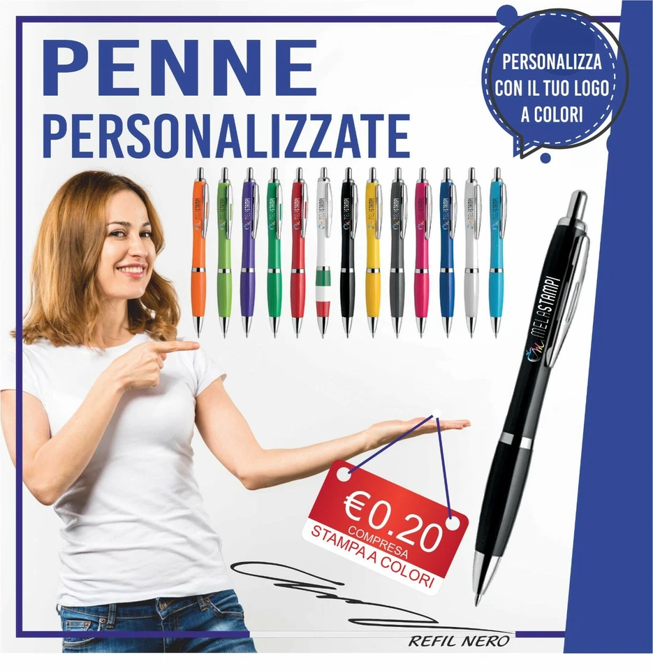 Penne Personalizzate stampa colori gadget personalizzata lotto 50 100 200 PD209 - Immagine 1 di 1