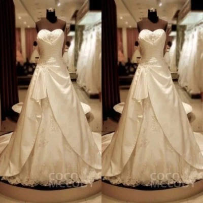 Elegant Wedding Dresses Satin Strapless Lace Appliques A Line Bridal Gowns - Image 1 of 4