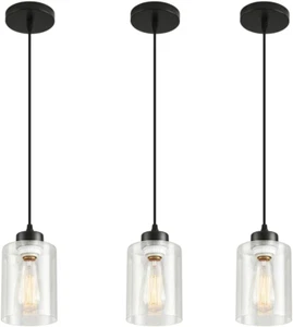 Pendant Light Fixture, 3 Pack Hanging Ceiling Lamp with Clear Glass Shade, Adjus - Picture 1 of 5