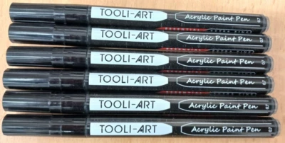 6x TOOLI-ART Black Acrylic Paint Pen 0.7mm extra fine tip