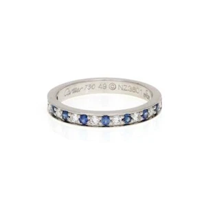 Cartier Sapphire & Diamond Ring 18k White Gold Band Size 49 -US 5 w/Cert - Picture 1 of 7