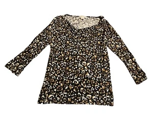 Michael Kors Animal Leopard Cheetah Print Pullover Cowl Neck Top Women's Large  - Picture 1 of 9