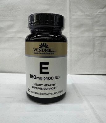 Moinho de vento E 180 mg para saúde cardíaca e suporte imunológico, 90 cápsulas gelatinosas - Imagem 1 de 3