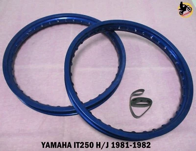 FIT YAMAHA IT250 H/J 1981-1982 ALUMINIUM BLUE FRONT+ REAR WHEEL RIM SET  nan3911 Foto 1 de 4