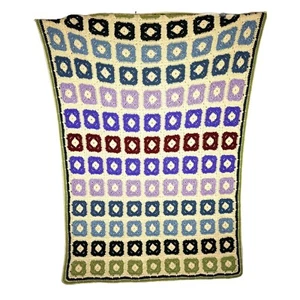 Vintage Granny Square Crochet Throw Blanket Afghan 42x67" Lavender Sage Cream - Picture 1 of 7
