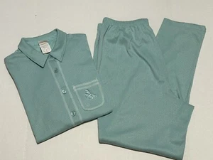 Vintage Damen Gr. XL Pyjama Lounge Set - bestickt Schmetterling - hellblau - Bild 1 von 9