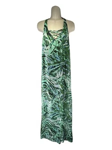 Jennifer Lopez Mujer Talla 16 Vestido Verde Azul Negro Helecho Hojas Transparentes Falda - Imagen 1 de 14