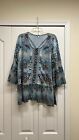 Avenue blue and green paisley top with lace and bell sleeves size 14/16