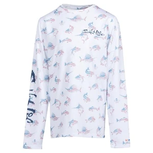 New Salt Life Youth S White SLX Uvapor L/S USA Colors Fish N Bones Live Salty - Picture 1 of 3