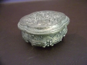 Vintage Metal Trinket Box With Floral Bouquet Hinged Lid - Picture 1 of 8