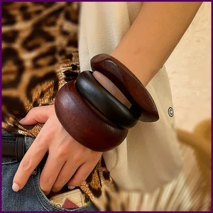 Maillard Vintage Punk Kaffee Schwarz Holz Armreifen Mode Hip Hop Rund Geometrisch - Bild 1 von 20