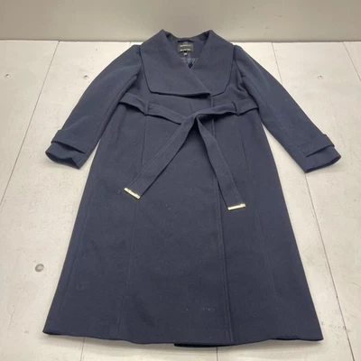 River Island Studios Coat Womens US 6 Navy Belted Wrap Shawl Collar Long Winter - Image 1 of 4