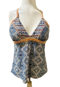 Swim Systems Tankini Top SIZE 36D Blue Coral White Multicolor Adjustable Straps - Picture 1 of 7