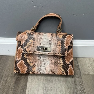 Fashion Nova Snake Print Satchel - Brown and Tan - Image 1 of 4