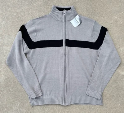 Nuevo suéter tejido cárdigan cremallera completa vintage de Jonathan Logan para hombre nuevo con etiquetas XL gris Foto 1 de 3