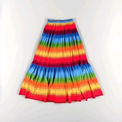 VTG Retro 70s Handmade OOAK Womens 26 Maxi Flowy Cottagecore Boho Skirt Rainbow - Image 1 of 4