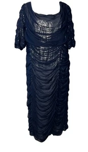 Adrianna Papell Navy Blue Evening Dress Plus Sz 20W Sequin Under Sheer Zip - Picture 1 of 17