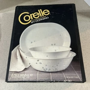 CORELLE LIVINGWARE BY CORNING " WINTER FROST WHITE " 3 PC. SERVING SET #630 NIB - Picture 1 of 10