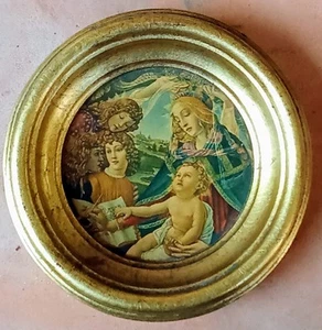Alter kleiner goldener Miniaturrahmen Ikone Die Madonna des Magnificats von Botticelli  - Bild 1 von 6
