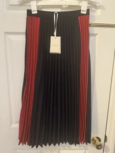 NWT Tommy Hilfiger Women Fluid Block Pleated Midi Skirt Size 2 EUR 34 Navy Red - Picture 1 of 17