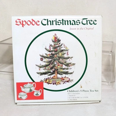 Conjunto de chá infantil Spode árvore de Natal 5 peças, verde e branco, feriado - Imagem 1 de 4