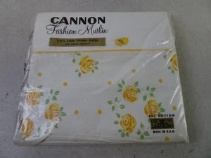 Lenzuolo matrimoniale vintage Cannon moda mussola 72x108 floreale giallo NOS - Foto 1 di 4