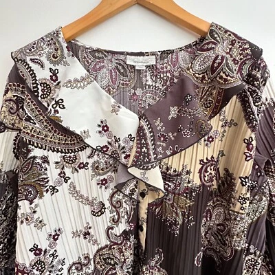 VESTIDO GRANERO Popover Talla 1X Marrón Crema Paisley Volantes Romántico Boho Tonos Tierra Foto 1 de 4