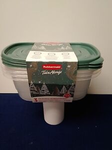 Rubbermaid Takealongs Containers Set of 3 Rectangles 8 Cups 9X5In 3.25 In Green