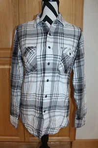 Arizona Jean Co. Flannel Shirt Button Front Plaid White Grey Black Size Small - Picture 1 of 5