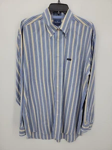 Camisa Faconnable Para Hombre Grande Azul Rayas Manga Larga Abotonada Preppy Oficina - Imagen 1 de 8