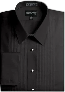 Mens LayDown Collar Tuxedo Shirt with 1/4 pleat, black - Picture 1 of 1