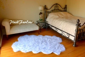 Kids Rug White Quad Sheepskin Faux Fur Rug 3' x 5' - Picture 1 of 5