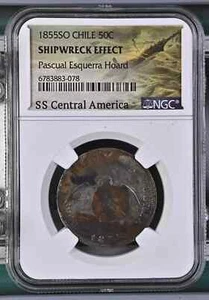 1853–1856 Chile 50 Centavos SS Central America Pascual Esquerra Hoard NGC - Picture 1 of 5