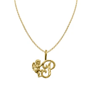Genuine 14k Yellow Gold 0.59" Cherub Script Initial Letter P Necklace 16" - 22" - Picture 1 of 8