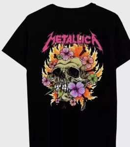 Metallica Floral Skull Boyfriend Fit Girls T-Shirt, Metallica Rock Band Vintage - Picture 1 of 6