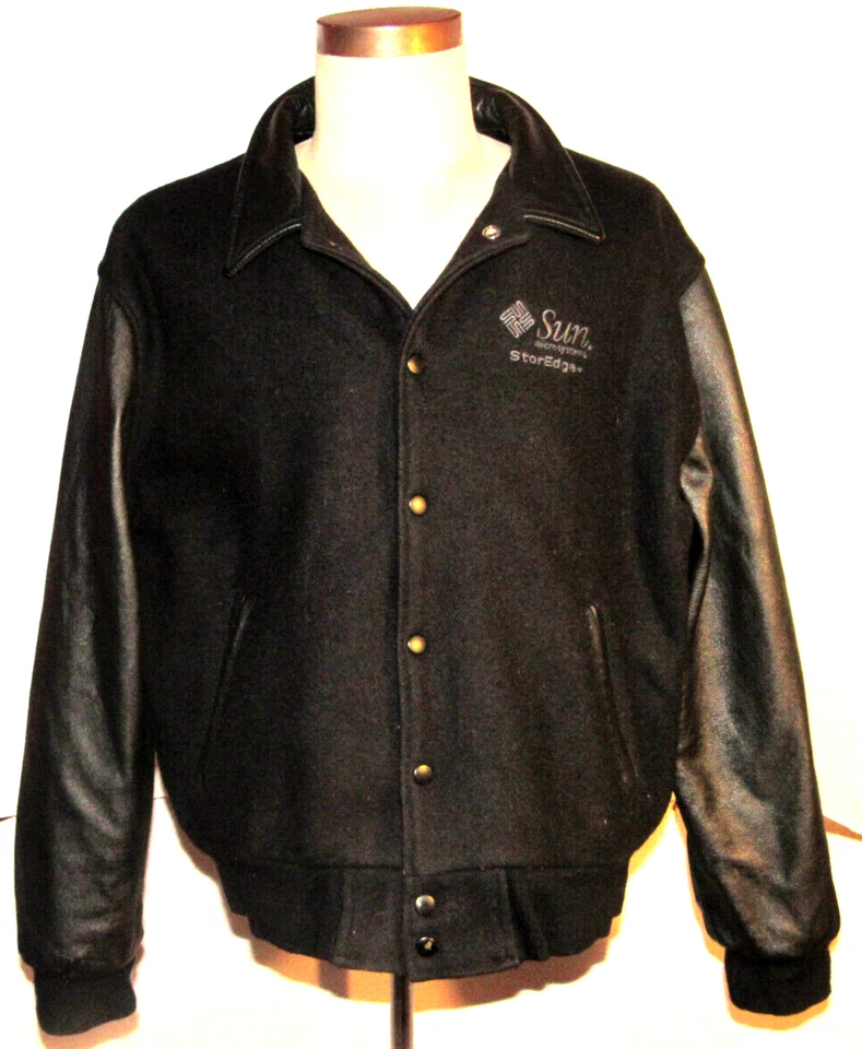 VINTAGE SUN MICROSYSTEMS 'STOREDGE' JACKET! WOOL W/LEATHER SLEEVES &TRIM! USA! M - Image 1 of 4