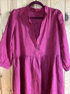 NWOT Visible Art Red Pink Linen Prairie Dress Pockets Ruffle Western Boho L - Picture 1 of 9
