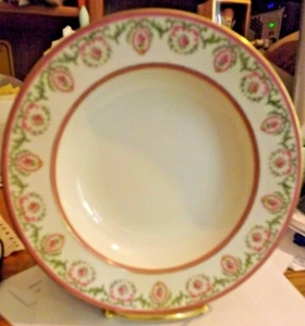 Vintage CHARLES AHRENFELDT Reizenstein LIMOGES Rimmed Soup Bowls pink flowers - Picture 1 of 3